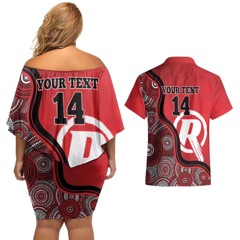 Custom Melbourne Renegades Couples Matching Off Shoulder Short Dress and Hawaiian Shirt Indigenous Art - Grunge Style