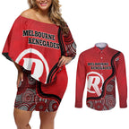 Custom Melbourne Renegades Couples Matching Off Shoulder Short Dress and Long Sleeve Button Shirt Indigenous Art - Grunge Style