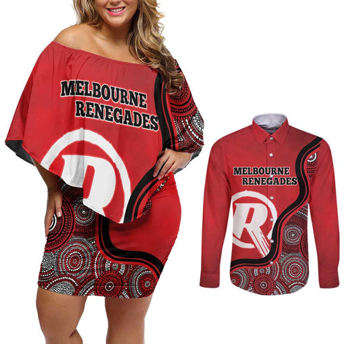 Custom Melbourne Renegades Couples Matching Off Shoulder Short Dress and Long Sleeve Button Shirt Indigenous Art - Grunge Style