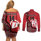 Custom Melbourne Renegades Couples Matching Off Shoulder Short Dress and Long Sleeve Button Shirt Indigenous Art - Grunge Style