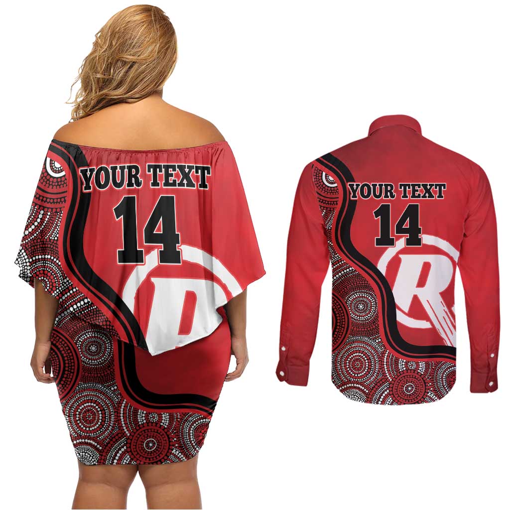 Custom Melbourne Renegades Couples Matching Off Shoulder Short Dress and Long Sleeve Button Shirt Indigenous Art - Grunge Style