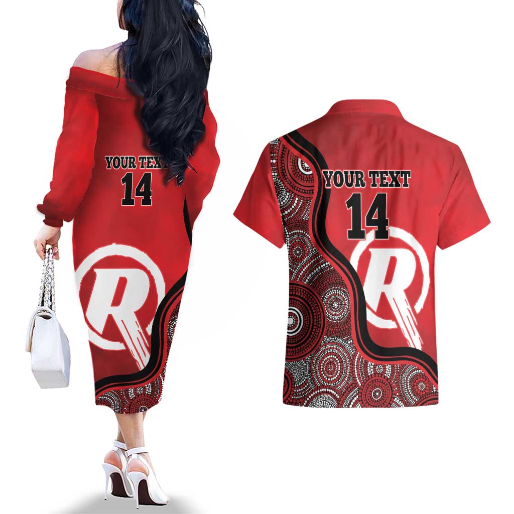 Custom Melbourne Renegades Couples Matching Off The Shoulder Long Sleeve Dress and Hawaiian Shirt Indigenous Art - Grunge Style