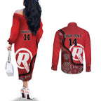 Custom Melbourne Renegades Couples Matching Off The Shoulder Long Sleeve Dress and Long Sleeve Button Shirt Indigenous Art - Grunge Style