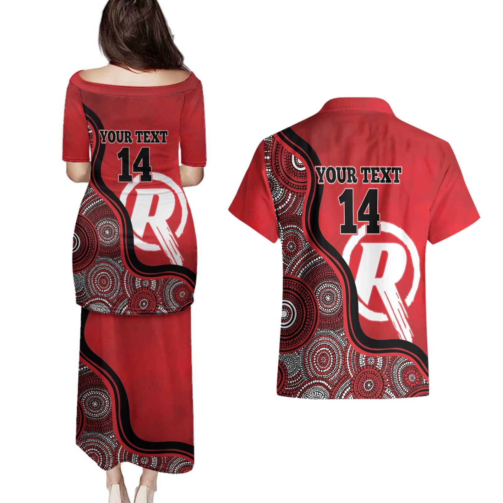 Custom Melbourne Renegades Couples Matching Puletasi and Hawaiian Shirt Indigenous Art - Grunge Style