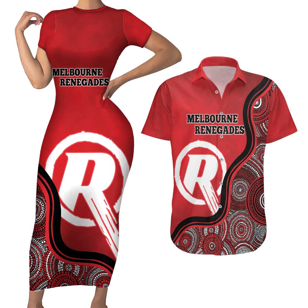 Custom Melbourne Renegades Couples Matching Short Sleeve Bodycon Dress and Hawaiian Shirt Indigenous Art - Grunge Style