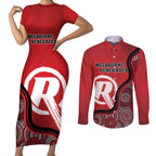 Custom Melbourne Renegades Couples Matching Short Sleeve Bodycon Dress and Long Sleeve Button Shirt Indigenous Art - Grunge Style
