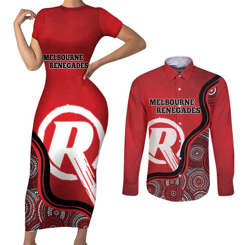 Custom Melbourne Renegades Couples Matching Short Sleeve Bodycon Dress and Long Sleeve Button Shirt Indigenous Art - Grunge Style