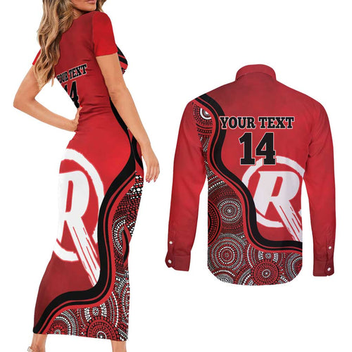 Custom Melbourne Renegades Couples Matching Short Sleeve Bodycon Dress and Long Sleeve Button Shirt Indigenous Art - Grunge Style