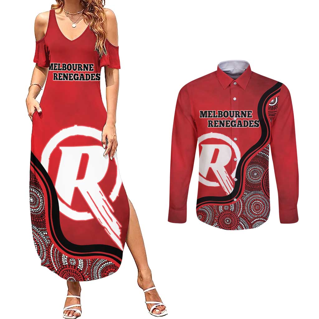 Custom Melbourne Renegades Couples Matching Summer Maxi Dress and Long Sleeve Button Shirt Indigenous Art - Grunge Style