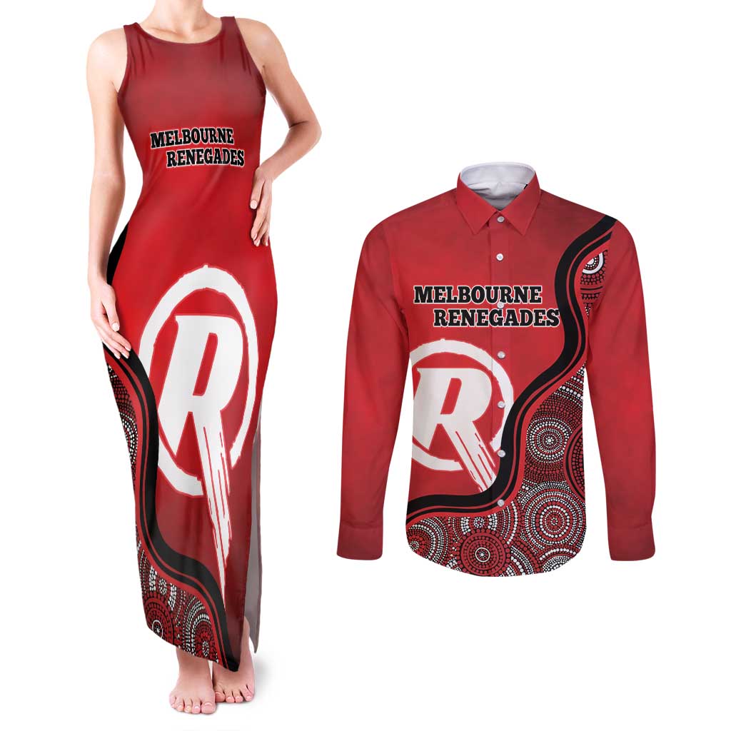 Custom Melbourne Renegades Couples Matching Tank Maxi Dress and Long Sleeve Button Shirt Indigenous Art - Grunge Style