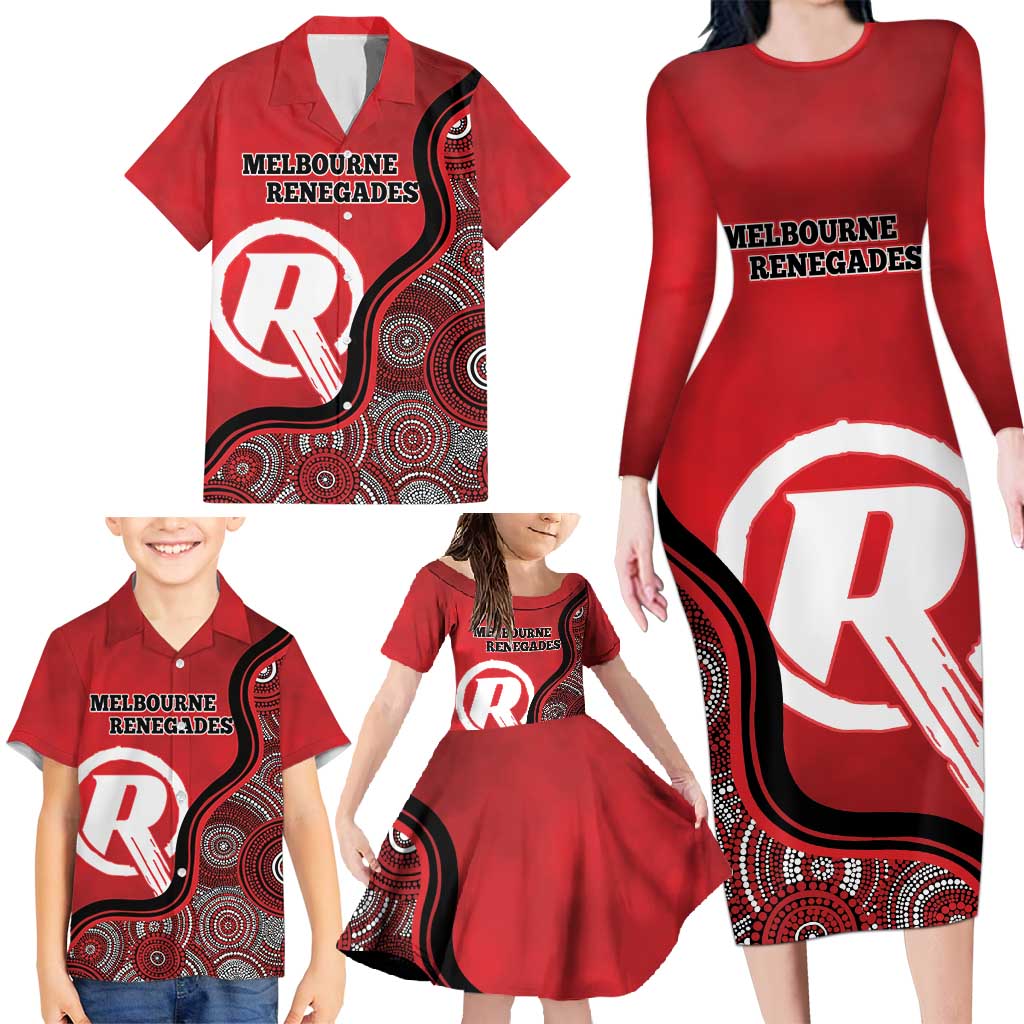 Custom Melbourne Renegades Family Matching Long Sleeve Bodycon Dress and Hawaiian Shirt Indigenous Art - Grunge Style