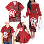 Custom Melbourne Renegades Family Matching Off The Shoulder Long Sleeve Dress and Hawaiian Shirt Indigenous Art - Grunge Style
