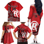 Custom Melbourne Renegades Family Matching Off The Shoulder Long Sleeve Dress and Hawaiian Shirt Indigenous Art - Grunge Style