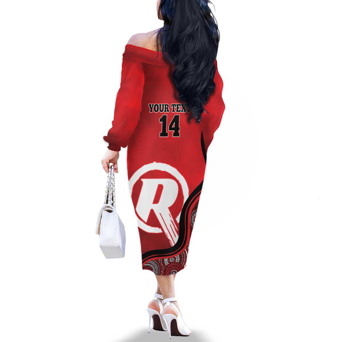 Custom Melbourne Renegades Family Matching Off The Shoulder Long Sleeve Dress and Hawaiian Shirt Indigenous Art - Grunge Style