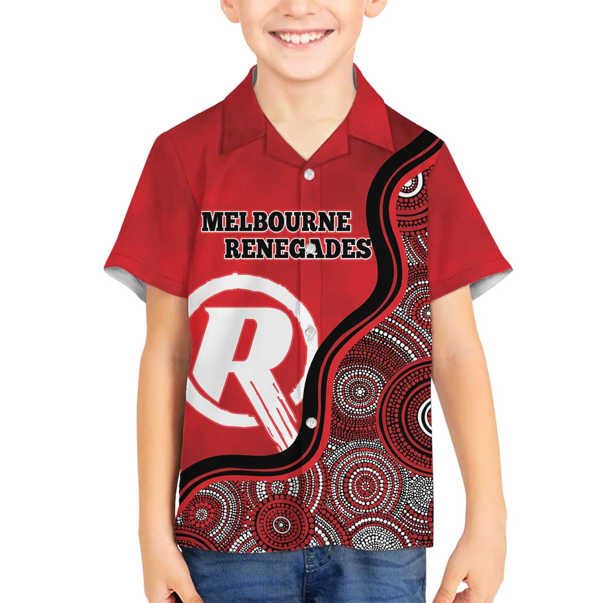 Custom Melbourne Renegades Family Matching Off The Shoulder Long Sleeve Dress and Hawaiian Shirt Indigenous Art - Grunge Style