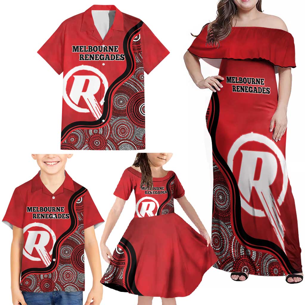 Custom Melbourne Renegades Family Matching Off Shoulder Maxi Dress and Hawaiian Shirt Indigenous Art - Grunge Style