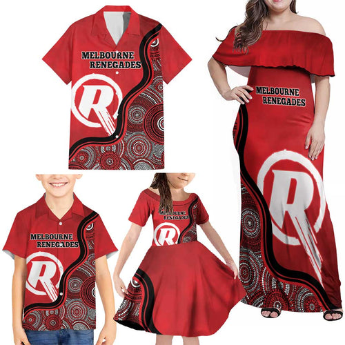 Custom Melbourne Renegades Family Matching Off Shoulder Maxi Dress and Hawaiian Shirt Indigenous Art - Grunge Style