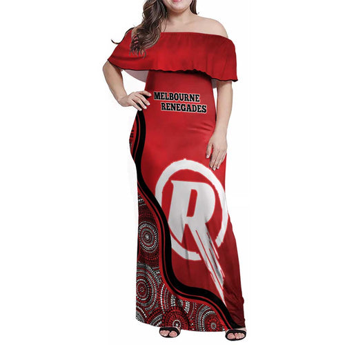 Custom Melbourne Renegades Family Matching Off Shoulder Maxi Dress and Hawaiian Shirt Indigenous Art - Grunge Style