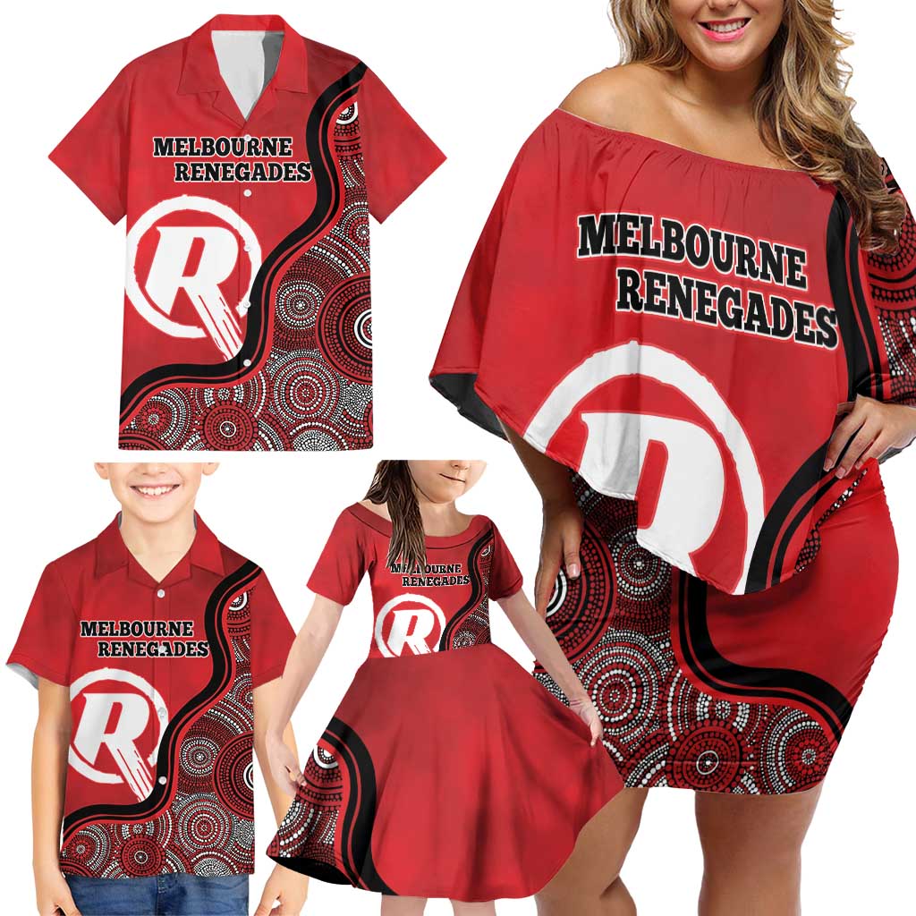 Custom Melbourne Renegades Family Matching Off Shoulder Short Dress and Hawaiian Shirt Indigenous Art - Grunge Style