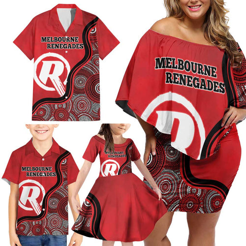 Custom Melbourne Renegades Family Matching Off Shoulder Short Dress and Hawaiian Shirt Indigenous Art - Grunge Style