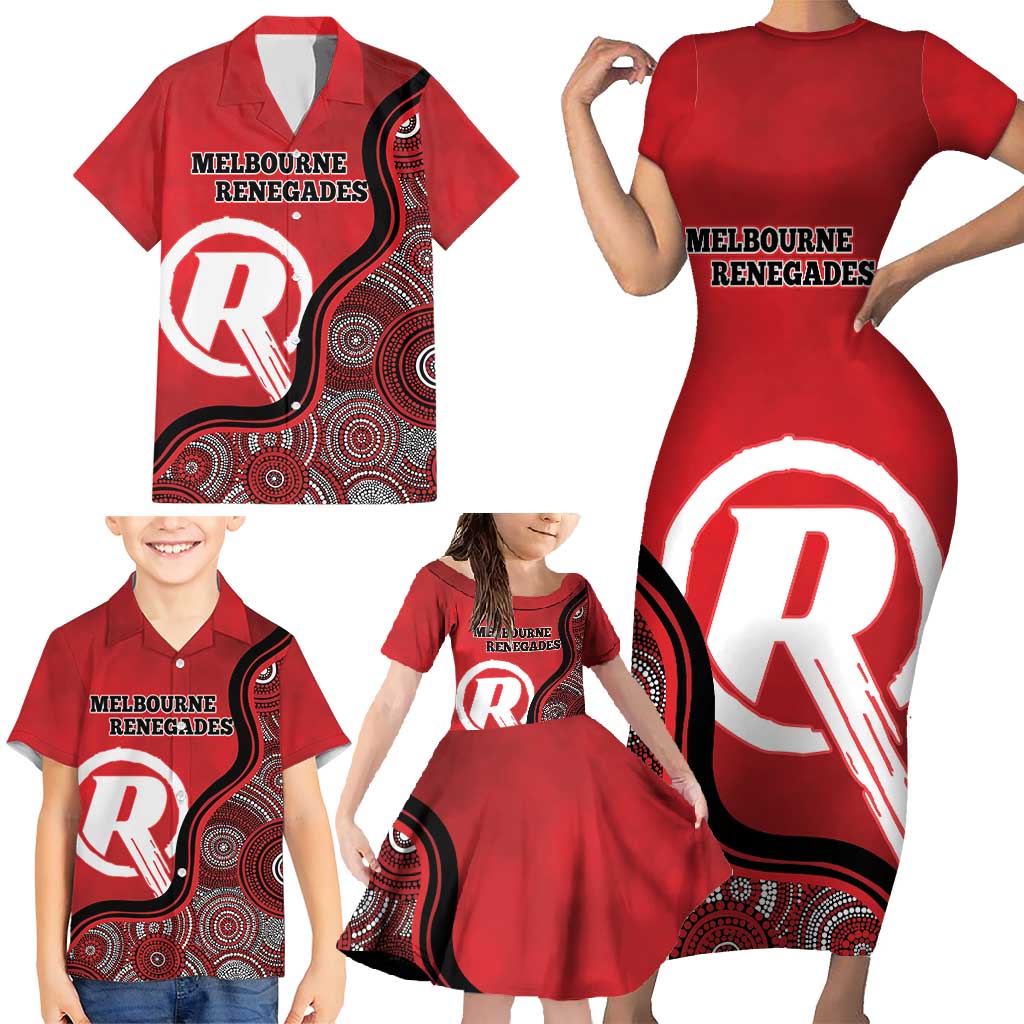 Custom Melbourne Renegades Family Matching Short Sleeve Bodycon Dress and Hawaiian Shirt Indigenous Art - Grunge Style