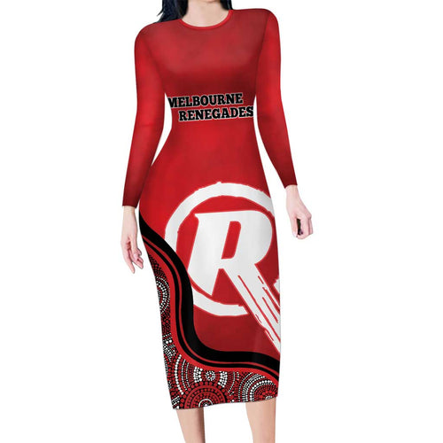 Custom Melbourne Renegades Long Sleeve Bodycon Dress Indigenous Art - Grunge Style