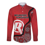Custom Melbourne Renegades Long Sleeve Button Shirt Indigenous Art - Grunge Style