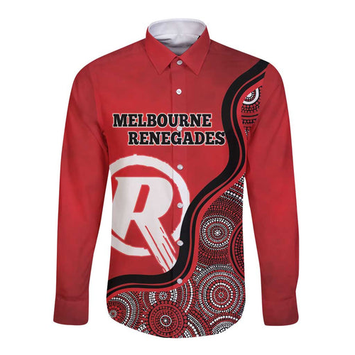 Custom Melbourne Renegades Long Sleeve Button Shirt Indigenous Art - Grunge Style