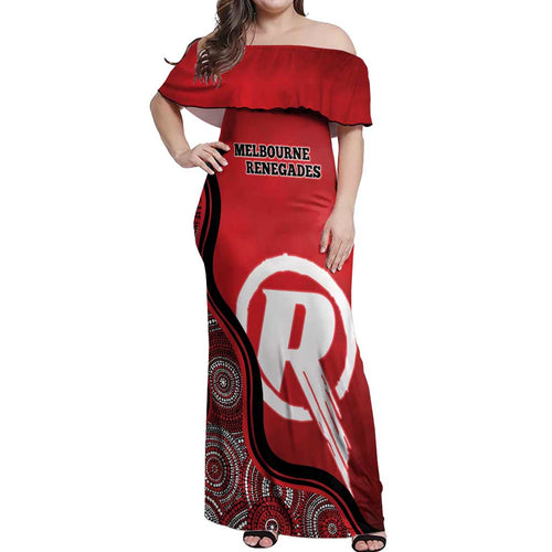 Custom Melbourne Renegades Off Shoulder Maxi Dress Indigenous Art - Grunge Style