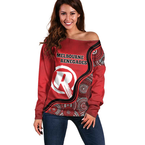 Custom Melbourne Renegades Off Shoulder Sweater Indigenous Art - Grunge Style