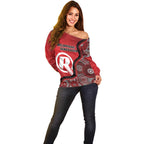 Custom Melbourne Renegades Off Shoulder Sweater Indigenous Art - Grunge Style