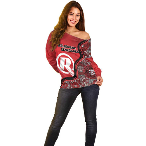 Custom Melbourne Renegades Off Shoulder Sweater Indigenous Art - Grunge Style