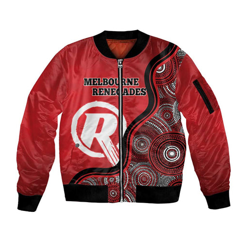 Custom Melbourne Renegades Sleeve Zip Bomber Jacket Indigenous Art - Grunge Style