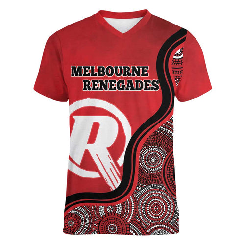 Custom Melbourne Renegades Women V-Neck T-Shirt Indigenous Art - Grunge Style