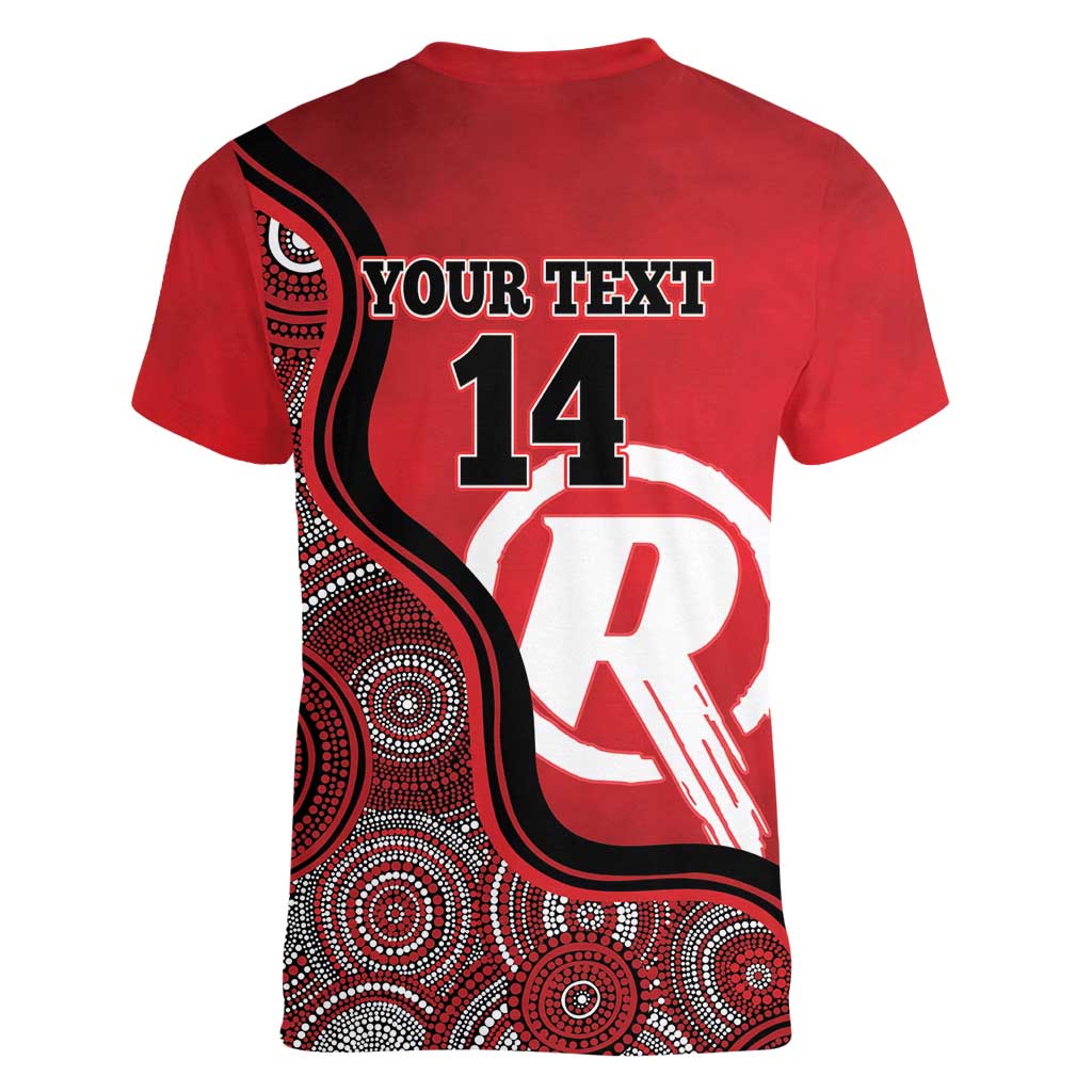 Custom Melbourne Renegades Women V-Neck T-Shirt Indigenous Art - Grunge Style