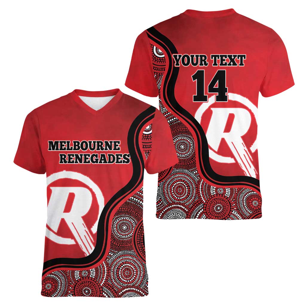 Custom Melbourne Renegades Women V-Neck T-Shirt Indigenous Art - Grunge Style