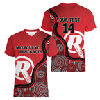Custom Melbourne Renegades Women V-Neck T-Shirt Indigenous Art - Grunge Style