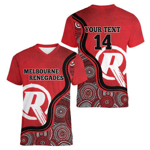 Custom Melbourne Renegades Women V-Neck T-Shirt Indigenous Art - Grunge Style