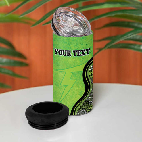 Custom Sydney Thunder 4 in 1 Can Cooler Tumbler Indigenous Art - Grunge Style