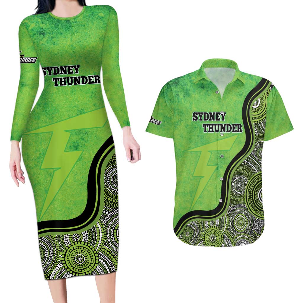 Custom Sydney Thunder Couples Matching Long Sleeve Bodycon Dress and Hawaiian Shirt Indigenous Art - Grunge Style