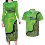 Custom Sydney Thunder Couples Matching Long Sleeve Bodycon Dress and Hawaiian Shirt Indigenous Art - Grunge Style