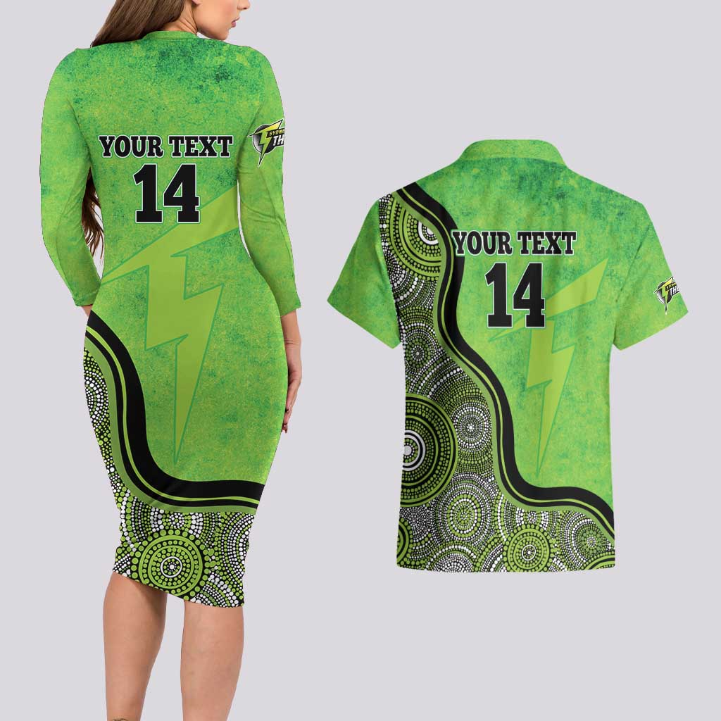 Custom Sydney Thunder Couples Matching Long Sleeve Bodycon Dress and Hawaiian Shirt Indigenous Art - Grunge Style