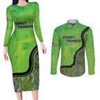 Custom Sydney Thunder Couples Matching Long Sleeve Bodycon Dress and Long Sleeve Button Shirt Indigenous Art - Grunge Style