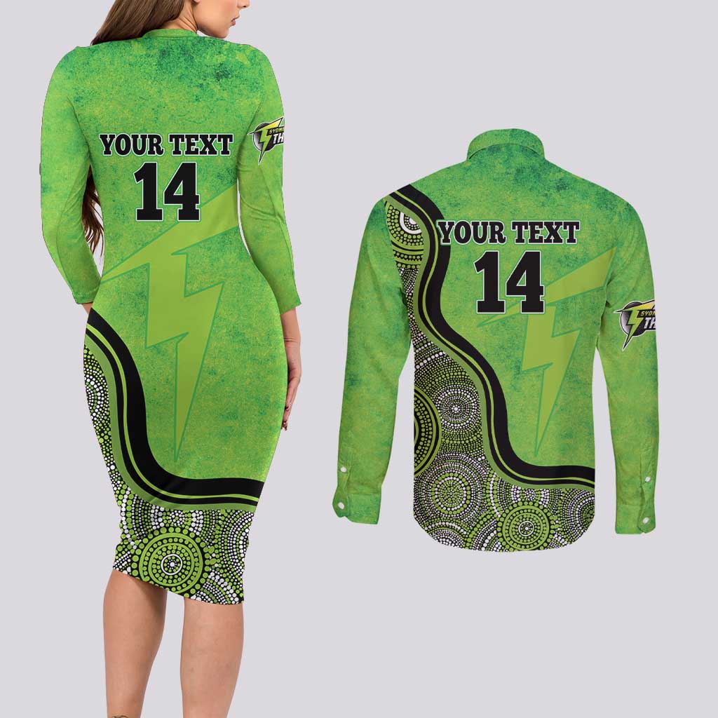 Custom Sydney Thunder Couples Matching Long Sleeve Bodycon Dress and Long Sleeve Button Shirt Indigenous Art - Grunge Style