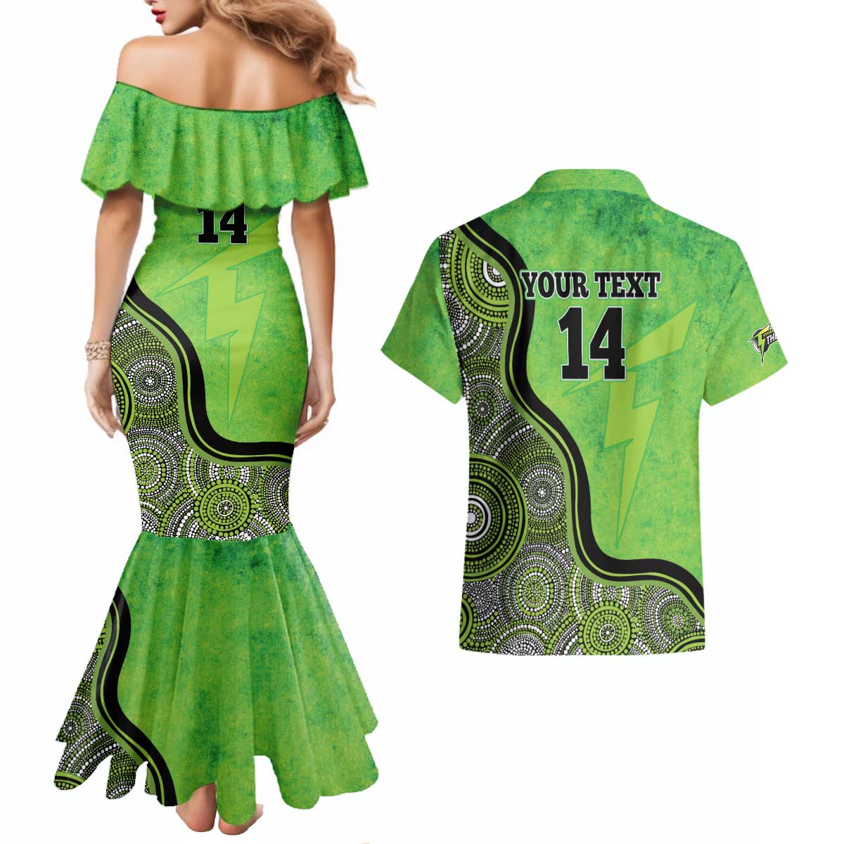 Custom Sydney Thunder Couples Matching Mermaid Dress and Hawaiian Shirt Indigenous Art - Grunge Style
