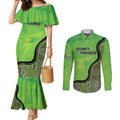 Custom Sydney Thunder Couples Matching Mermaid Dress and Long Sleeve Button Shirt Indigenous Art - Grunge Style