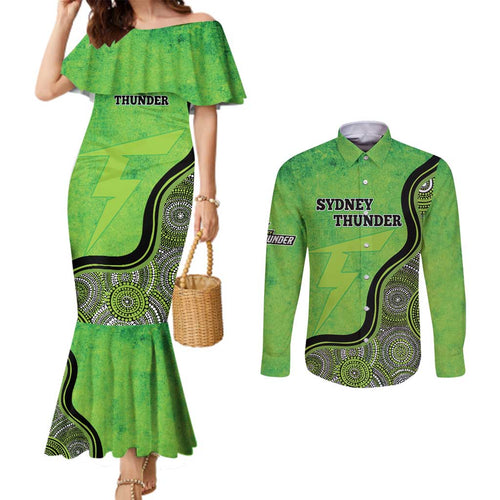 Custom Sydney Thunder Couples Matching Mermaid Dress and Long Sleeve Button Shirt Indigenous Art - Grunge Style
