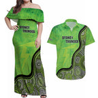 Custom Sydney Thunder Couples Matching Off Shoulder Maxi Dress and Hawaiian Shirt Indigenous Art - Grunge Style