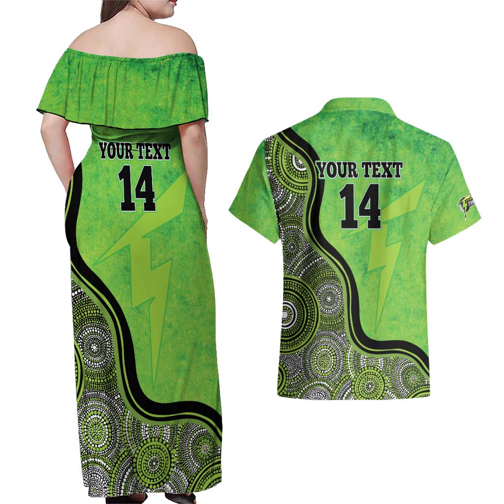 Custom Sydney Thunder Couples Matching Off Shoulder Maxi Dress and Hawaiian Shirt Indigenous Art - Grunge Style