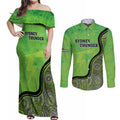 Custom Sydney Thunder Couples Matching Off Shoulder Maxi Dress and Long Sleeve Button Shirt Indigenous Art - Grunge Style